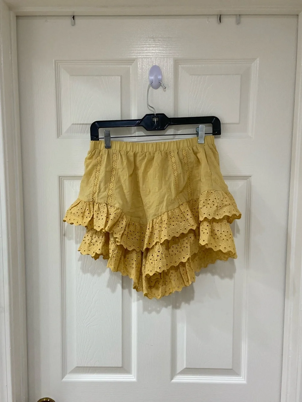 New Boho Mustard Yellow Ruffle Eyelet Shorts